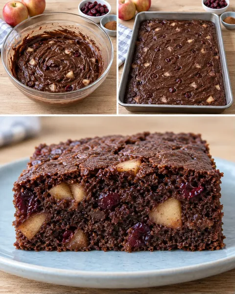 Chokladkaka i långpanna med kanel och äpple — tranbär