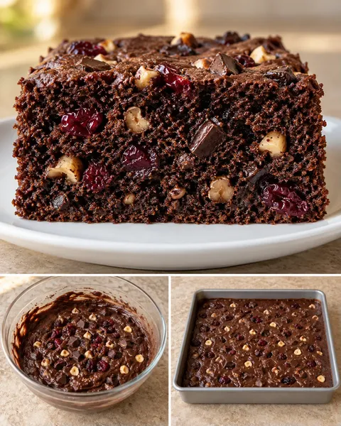 Chokladkaka i långpanna med choklad och hasselnötter — tranbär