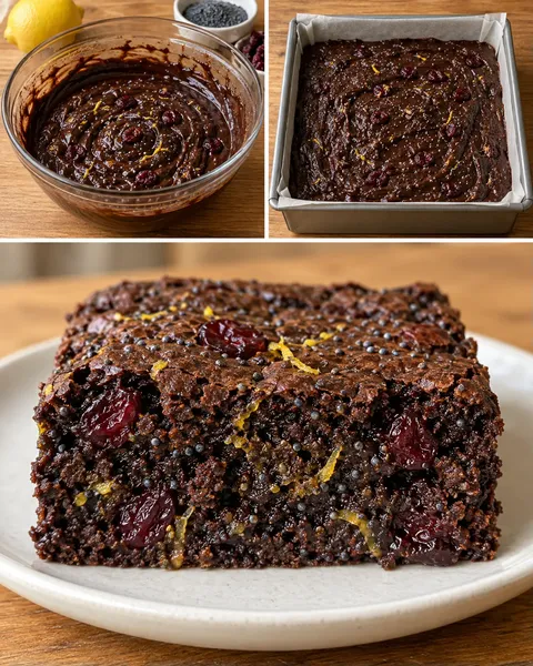 Brownies med citron och vallmofrön — tranbär