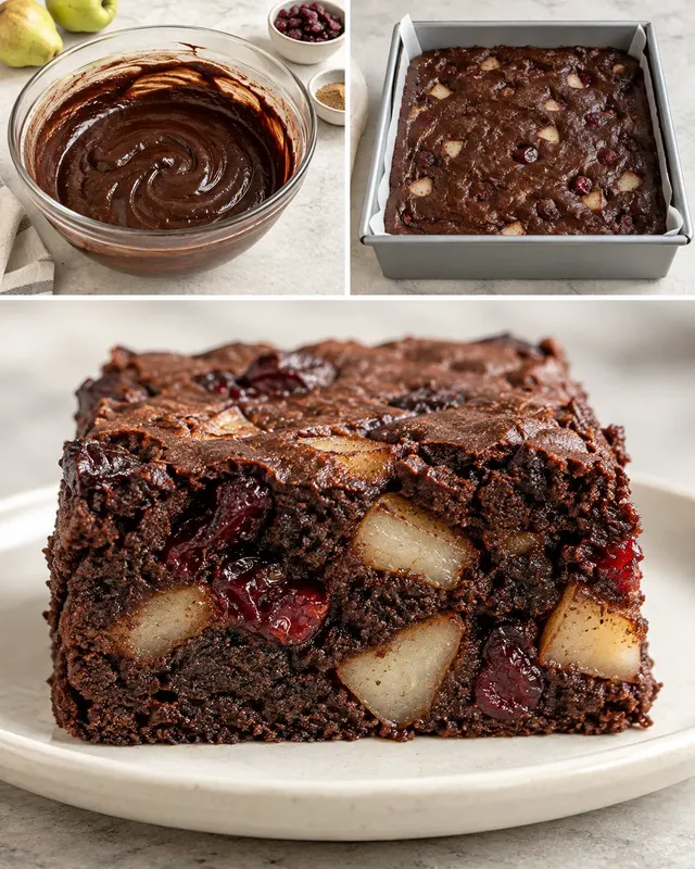 Brownies med kardemumma och päron — tranbär