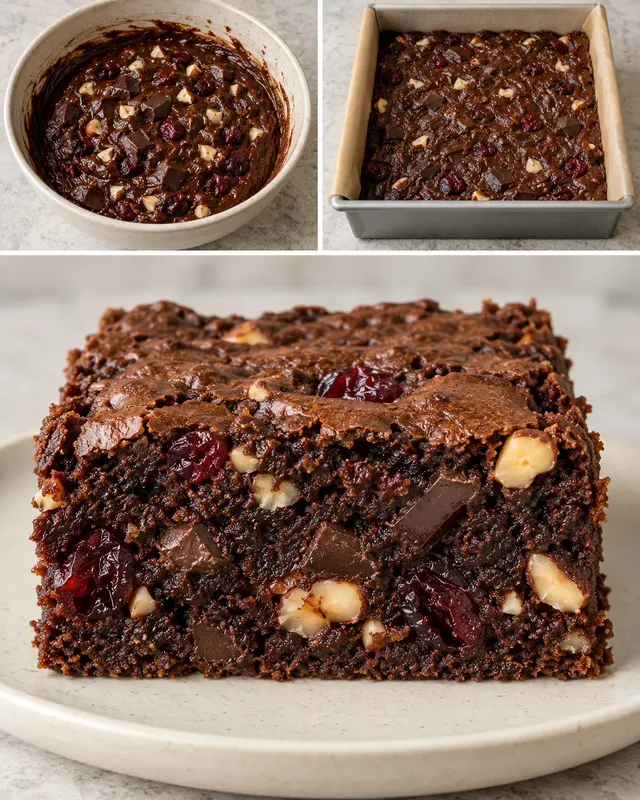 Brownies med choklad och hasselnötter — tranbär