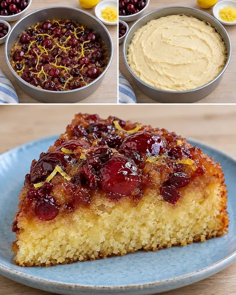 Upp-och-ned-kaka med körsbär och citron — tranbär