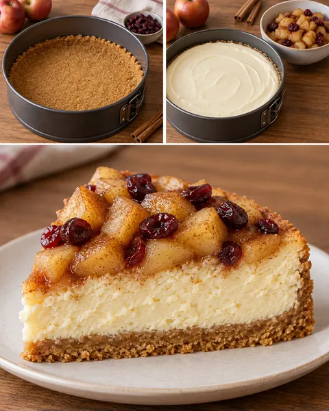 Ugnsbakad cheesecake med äpple och kanel — tranbär