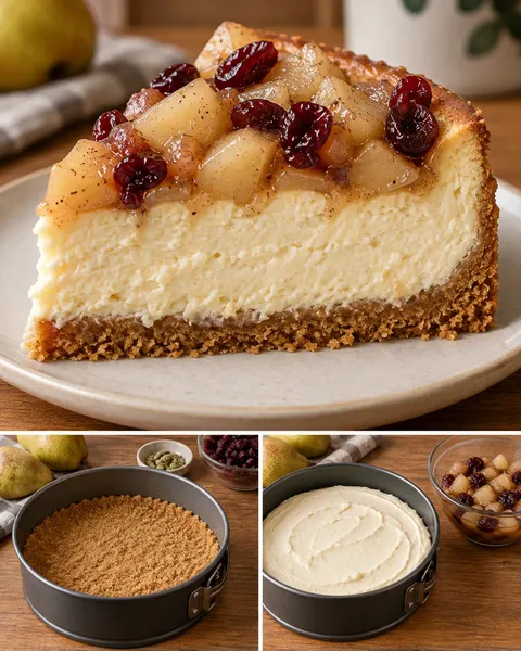 Ugnsbakad cheesecake med päron och kardemumma — tranbär
