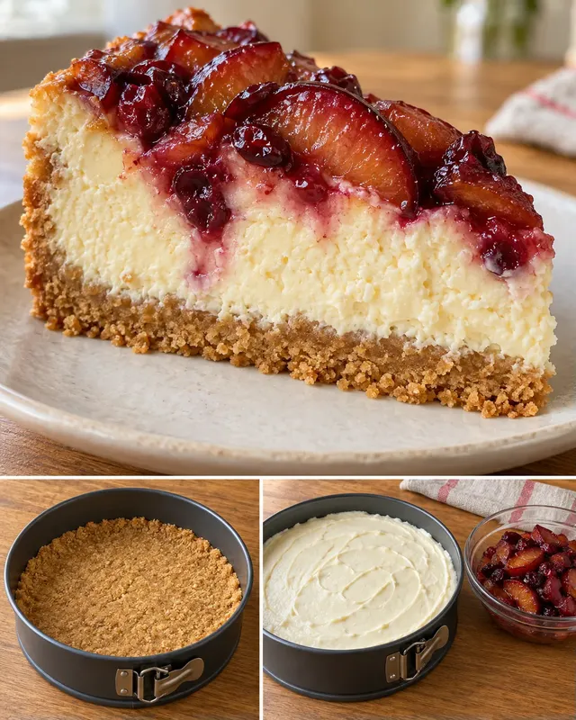 Ugnsbakad cheesecake med plommon och vanilj — tranbär