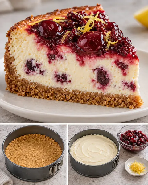 Ugnsbakad cheesecake med körsbär och citron — tranbär