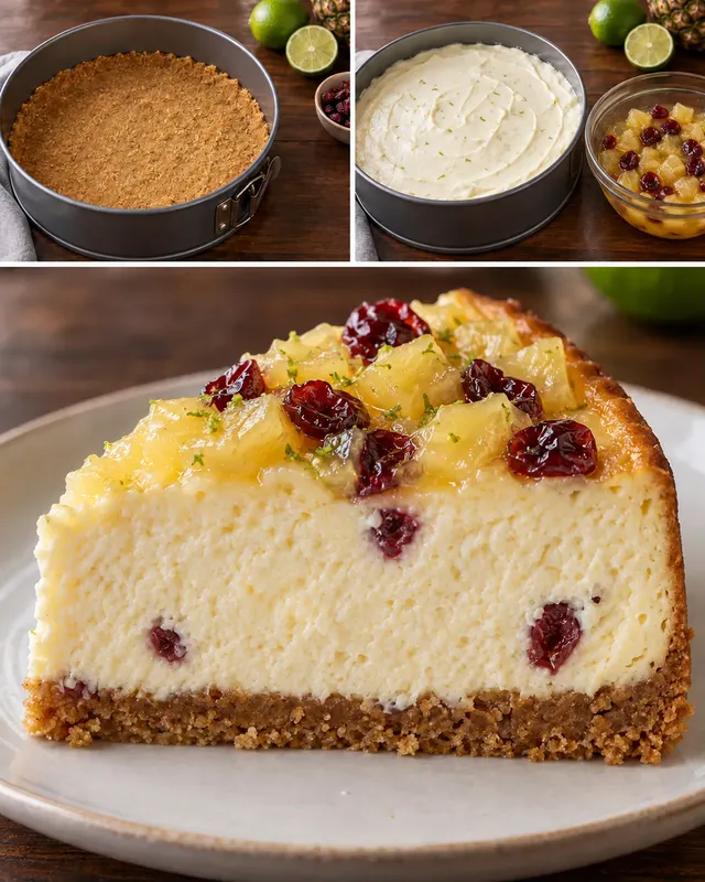 Ugnsbakad cheesecake med ananas och lime — tranbär