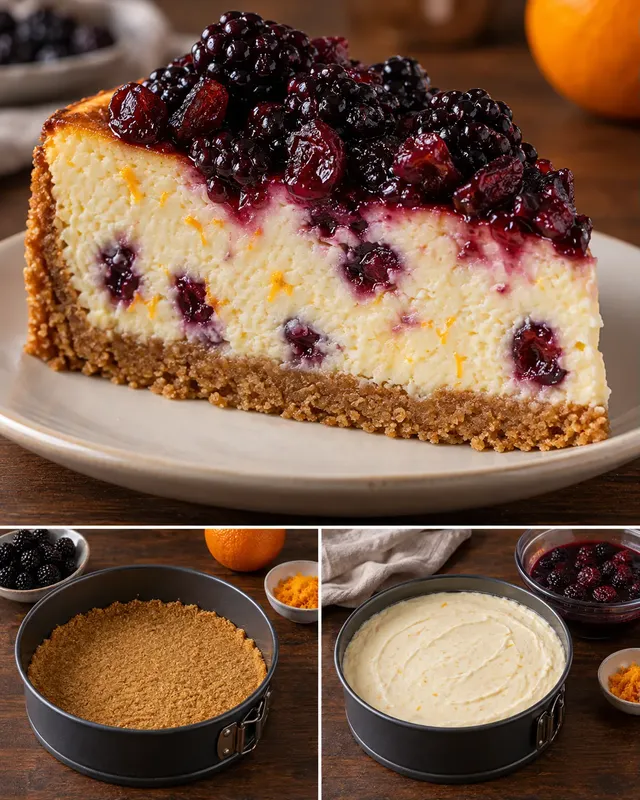 Ugnsbakad cheesecake med björnbär och apelsin — tranbär