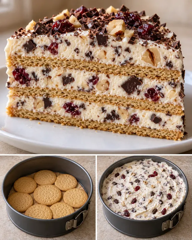 Kexkaka utan ugn med choklad och hasselnötter — tranbär