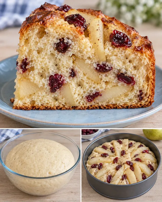 Söt jästkaka med kardemumma och päron — tranbär
