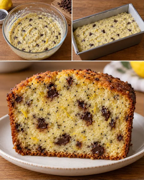 Smörkaka i avlång form med citron och vallmofrön — mörk choklad