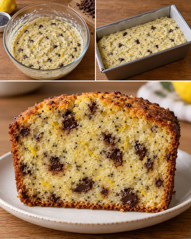 Smörkaka i avlång form med citron och vallmofrön — mörk choklad