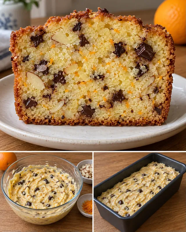 Smörkaka i avlång form med apelsin och mandel — mörk choklad