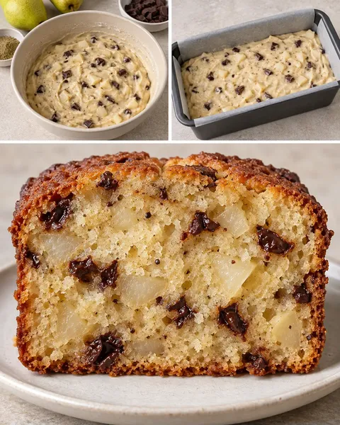 Smörkaka i avlång form med kardemumma och päron — mörk choklad