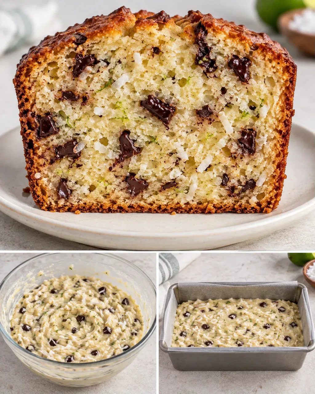 Smörkaka i avlång form med kokos och lime — mörk choklad