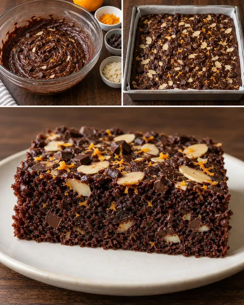 Chokladkaka i långpanna med apelsin och mandel — mörk choklad