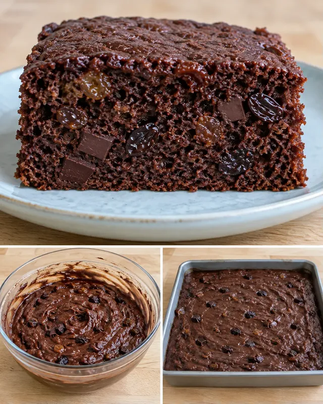 Chokladkaka i långpanna med vanilj och russin — mörk choklad