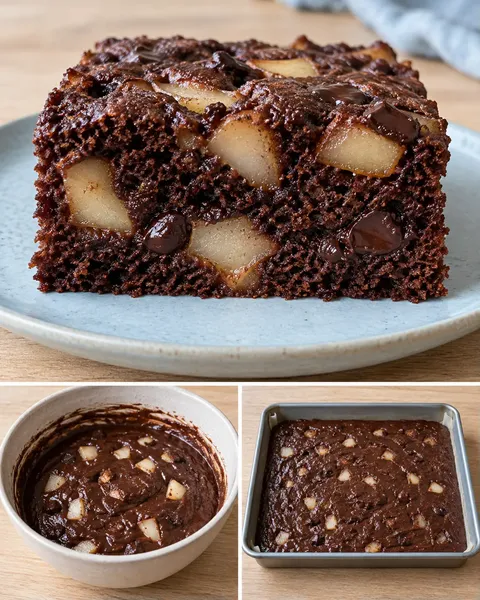 Chokladkaka i långpanna med kardemumma och päron — mörk choklad