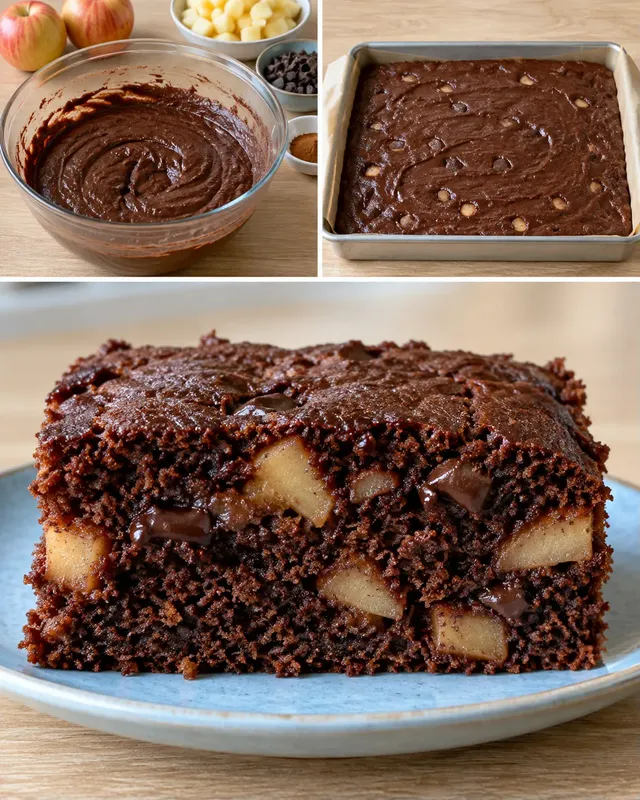 Chokladkaka i långpanna med kanel och äpple — mörk choklad