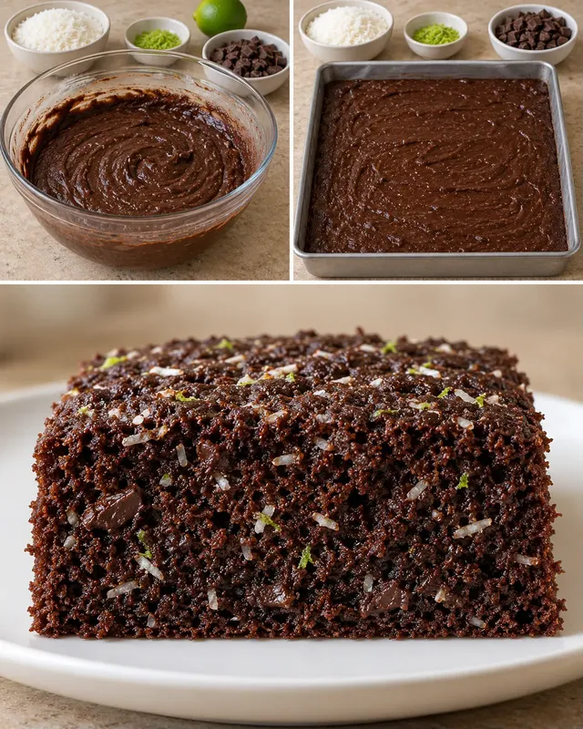 Chokladkaka i långpanna med kokos och lime — mörk choklad