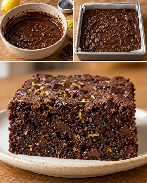 Brownies med citron och vallmofrön — mörk choklad