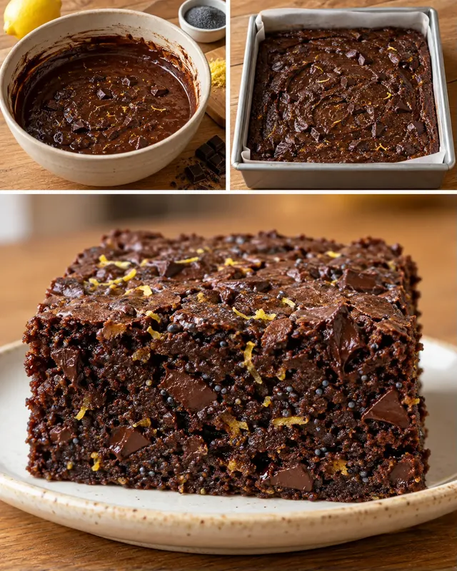 Brownies med citron och vallmofrön — mörk choklad