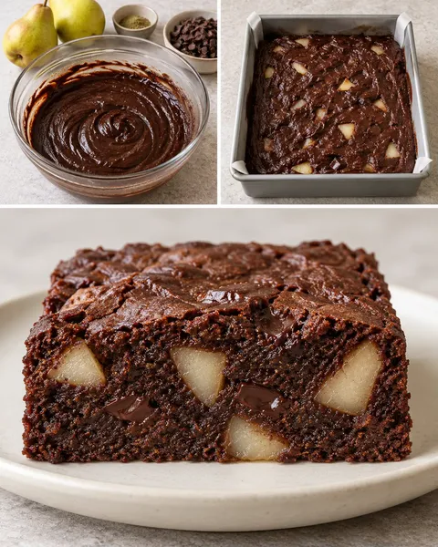 Brownies med kardemumma och päron — mörk choklad