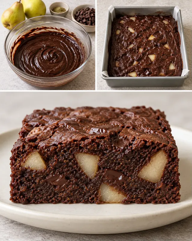 Brownies med kardemumma och päron — mörk choklad