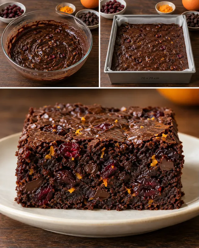Brownies med tranbär och apelsin — mörk choklad