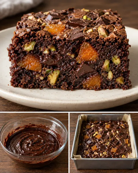 Brownies med aprikoser och pistagenötter — mörk choklad