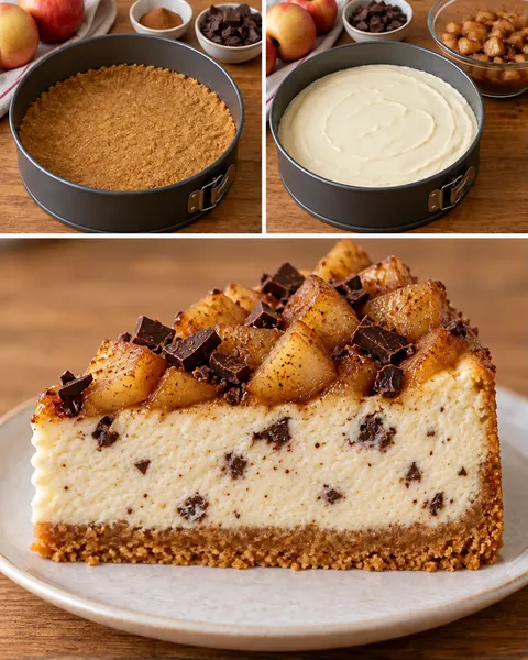 Ugnsbakad cheesecake med äpple och kanel — mörk choklad