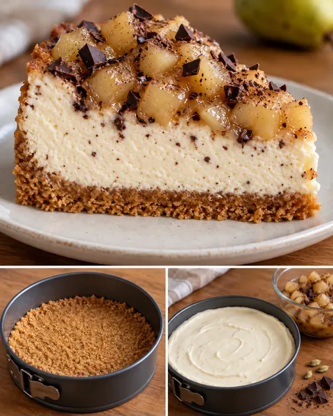 Ugnsbakad cheesecake med päron och kardemumma — mörk choklad