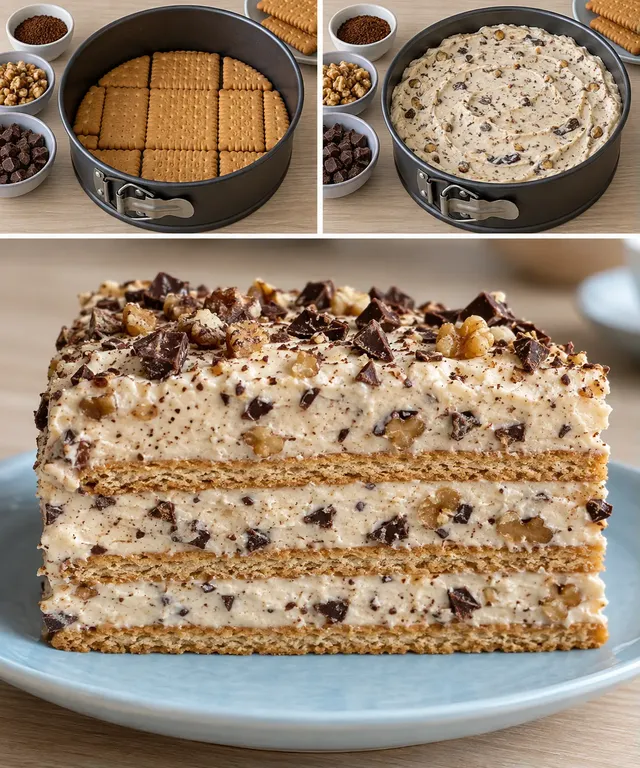 Kexkaka utan ugn med kaffe och valnötter — mörk choklad