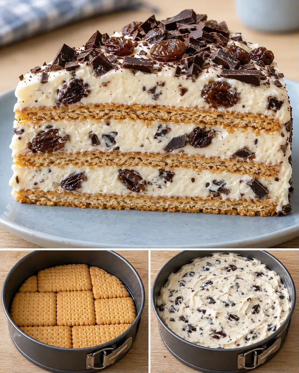 Kexkaka utan ugn med vanilj och russin — mörk choklad