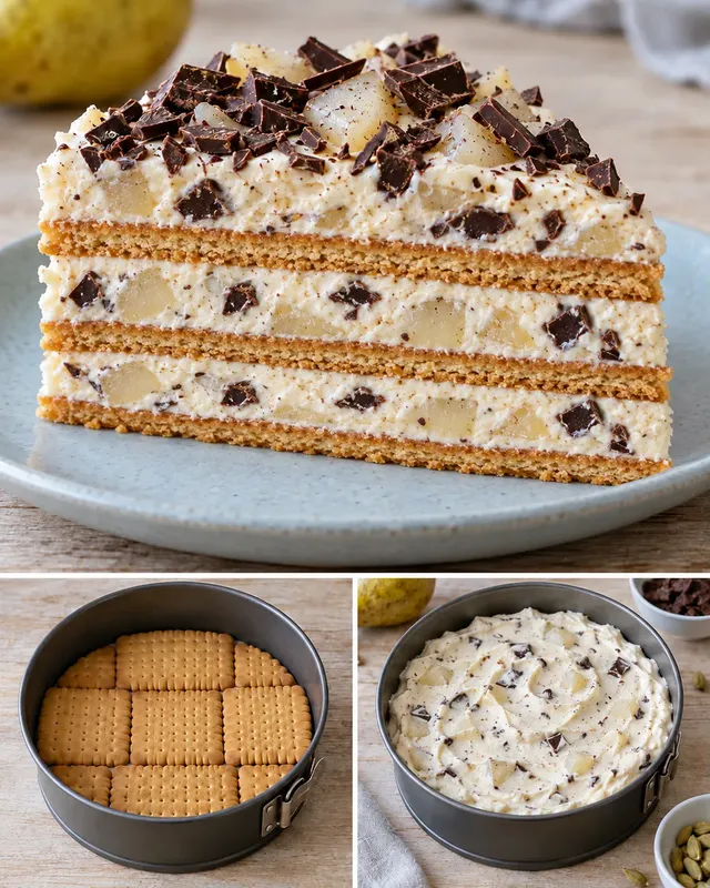 Kexkaka utan ugn med kardemumma och päron — mörk choklad