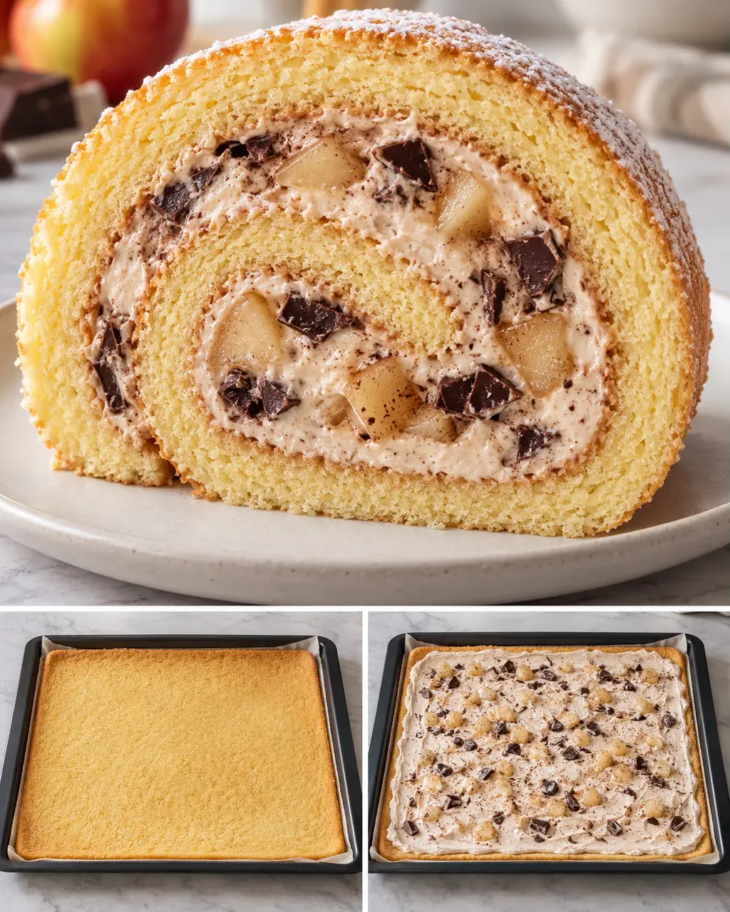 Rulltårta med kanel och äpple — mörk choklad