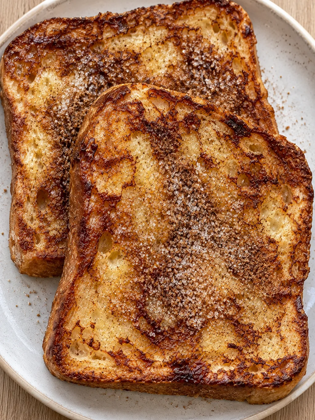 Smörstekta fattiga riddare med gyllene kanter och knastrigt kanelsocker