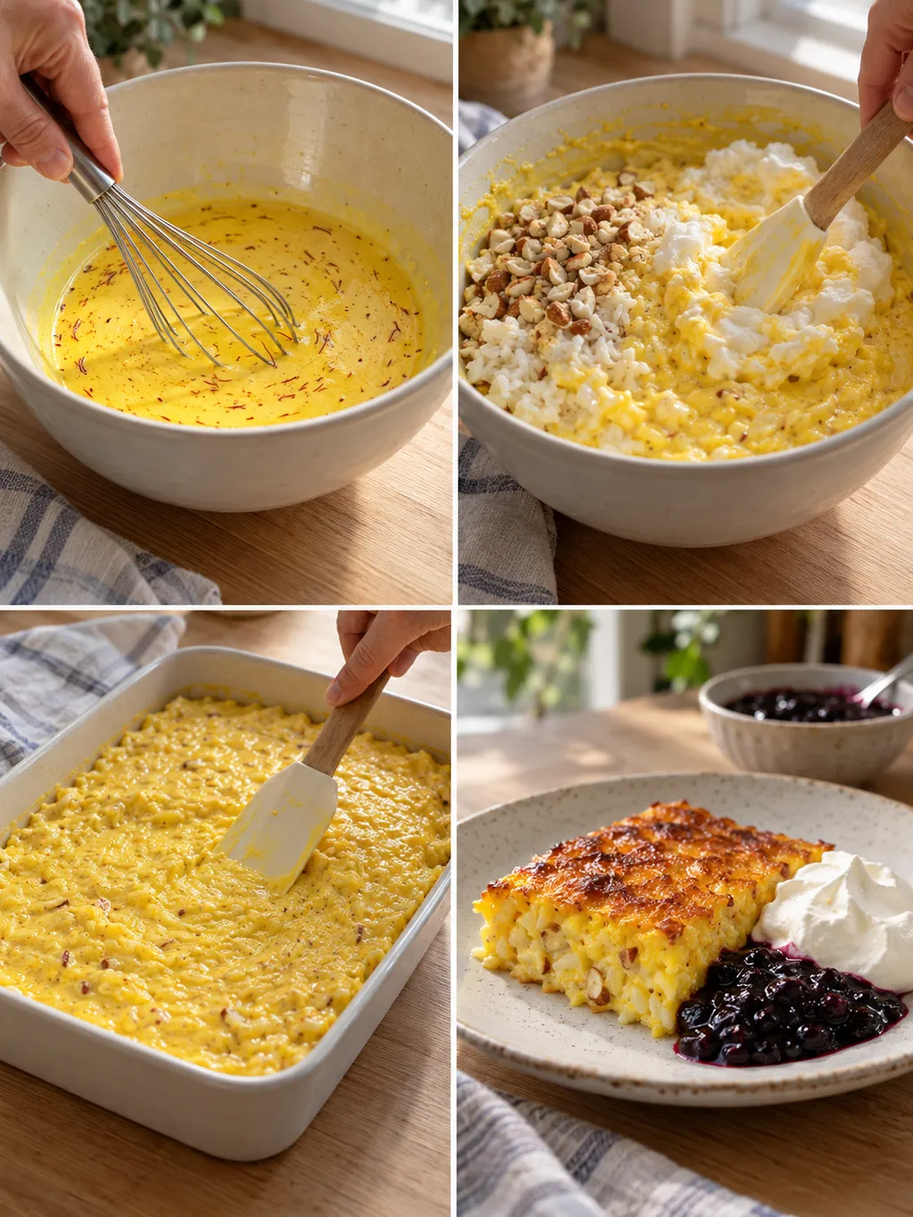 Saffransgrädde blandas med gröt, smeten fyller formen och pannkakan serveras