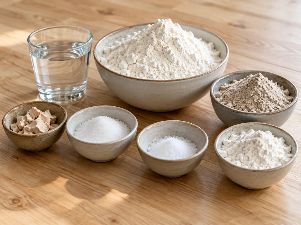 Jäst, vatten, vetemjöl, fullkornsrågmjöl, socker och salt till kalljästa frallor