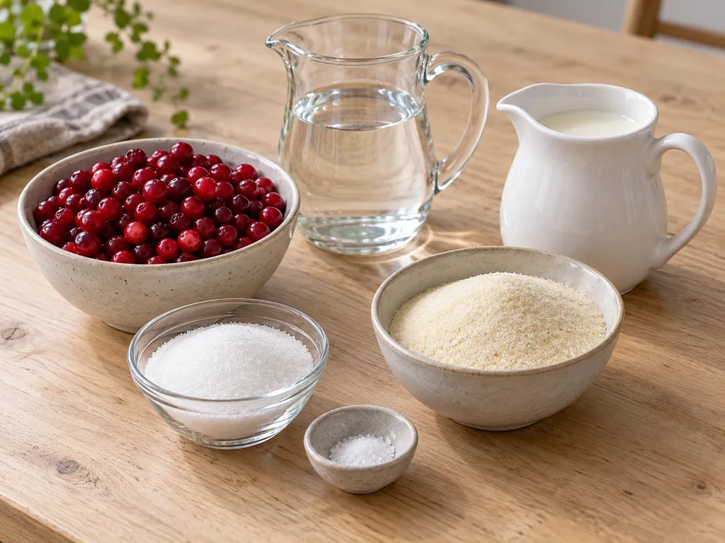 Lingon, mannagryn, socker, salt, vatten och mjölk till klappgröt