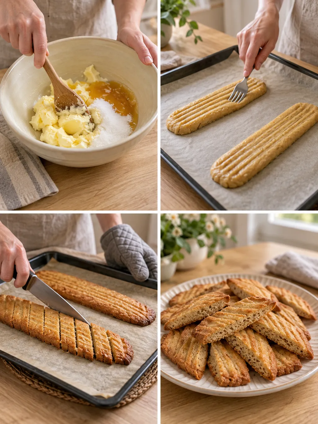 Kolasnittar från smörblandning och formade längder till skärning och färdiga kakor