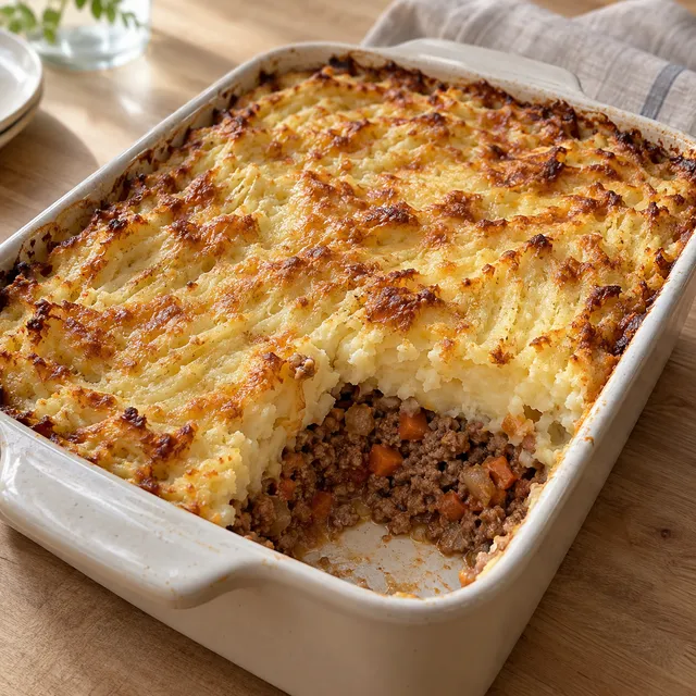 Köttfärsgratäng med potatismos, gyllene ost och synlig färsfyllning