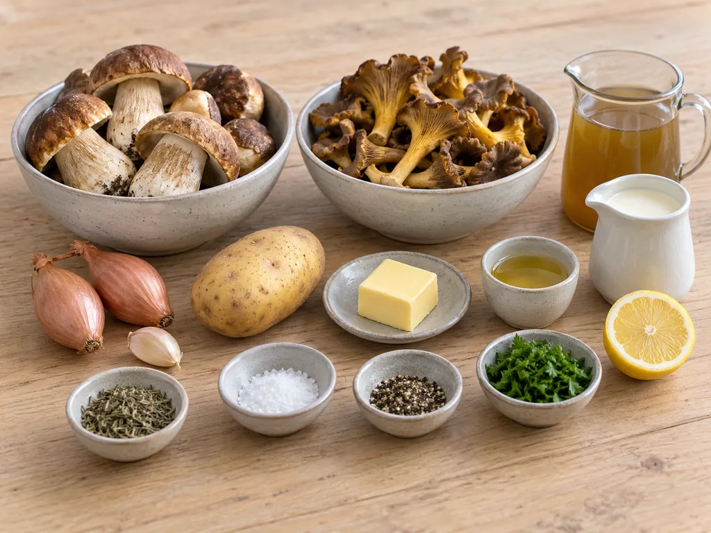 Karljohan, trattkantareller, lök, potatis, smör, grädde och övriga soppråvaror