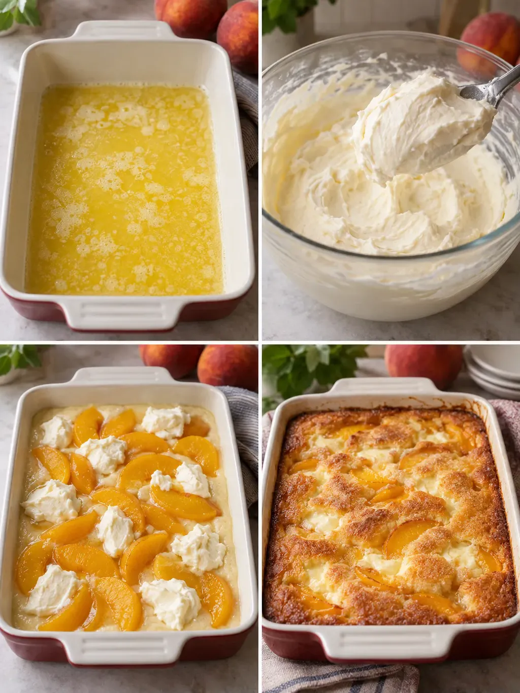 Tillagning av persikocobbler från smör och smet till färdig dessert