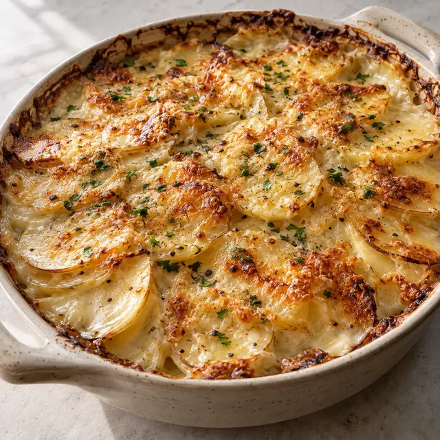Potatisgratäng med vitlök och parmesan