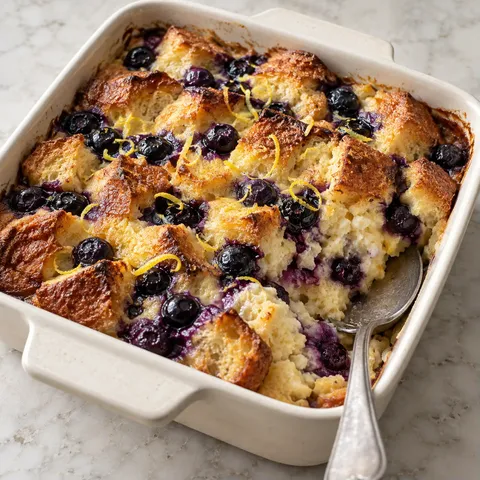 Brödpudding med blåbär och citron