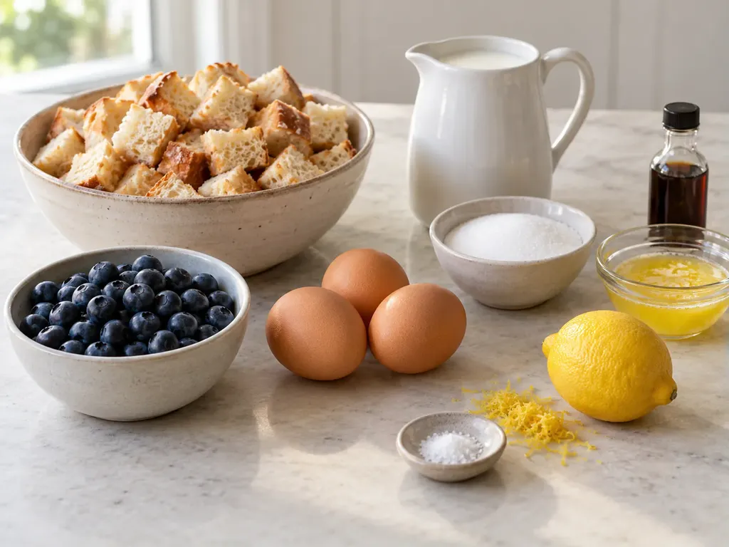 Brödpudding med blåbär och citron