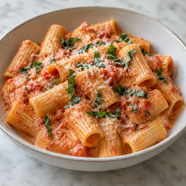 Krämig tomatpasta med basilika