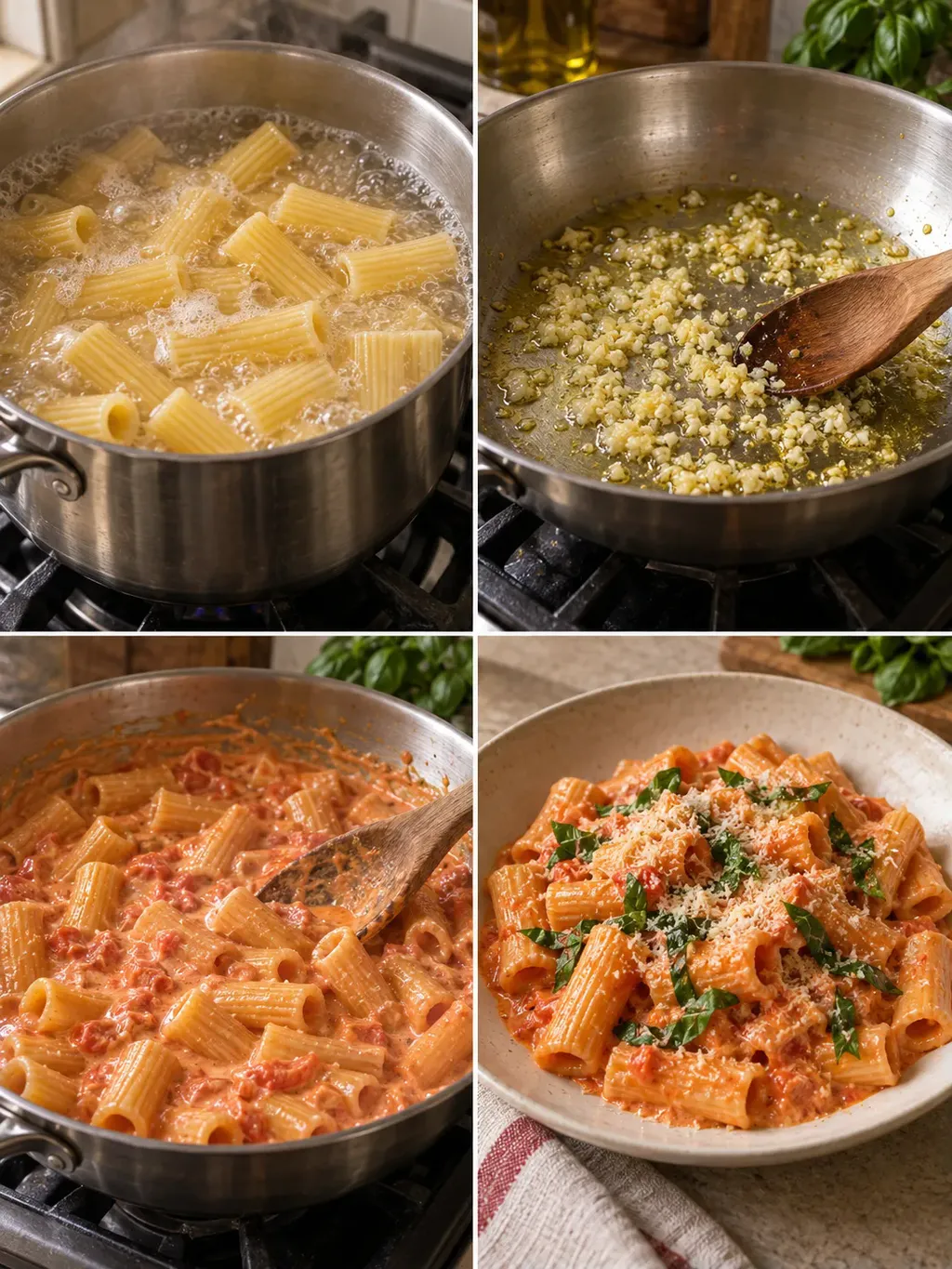 Krämig tomatpasta med basilika