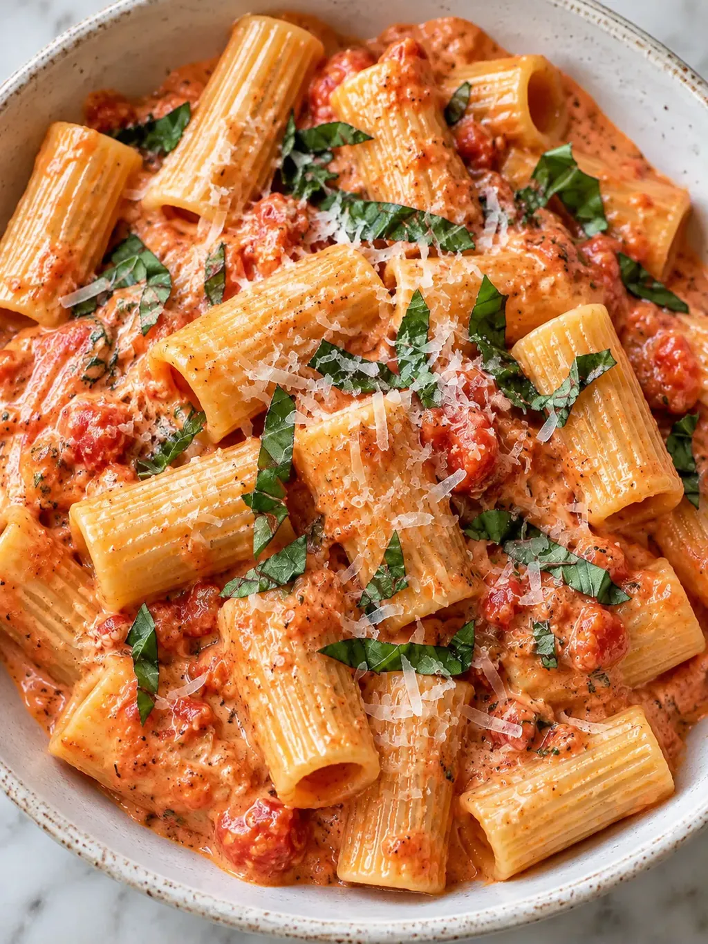 Krämig tomatpasta med basilika